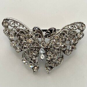 Vintage Rhinestone Butterfly Layered Brooch Pin